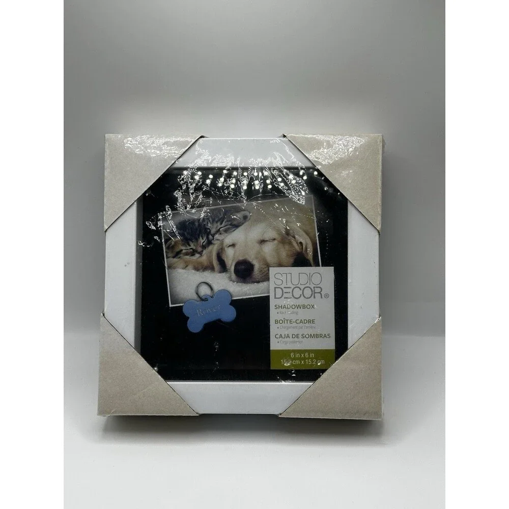 Studio Decor Pet Shadowbox Frame 6x6 Dog Bone Tag Holder Back Loading